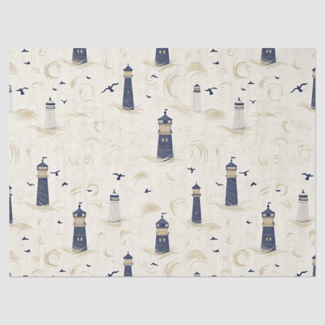 Nautical Lighthouse Coastal Blue Pattern (2) Tissue Paper (Front)