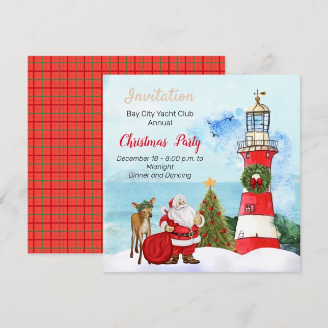 Nautical Lighthouse Fête de Noël Invitation (Devant / Derrière)