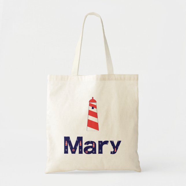 Nautical Lighthouse Monogram Tote Mary (Front)