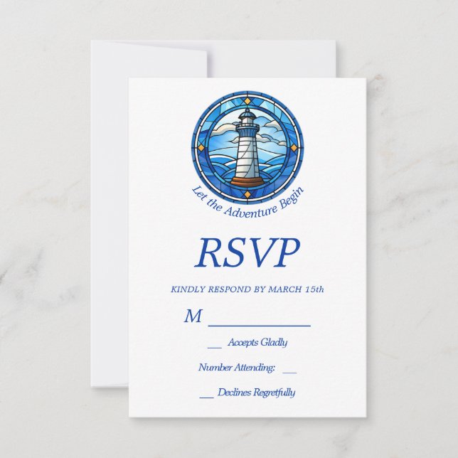 Nautical Lighthouse Ocean Seaside Wedding RSVP Card (Front)