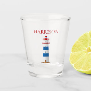 Nautical Lighthouse Red White Blue Stripes Shot Glass