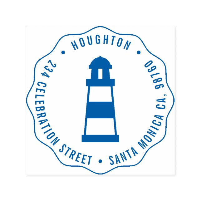 Nautical Lighthouse Round Family Return Address Self-inking Stamp (Design)