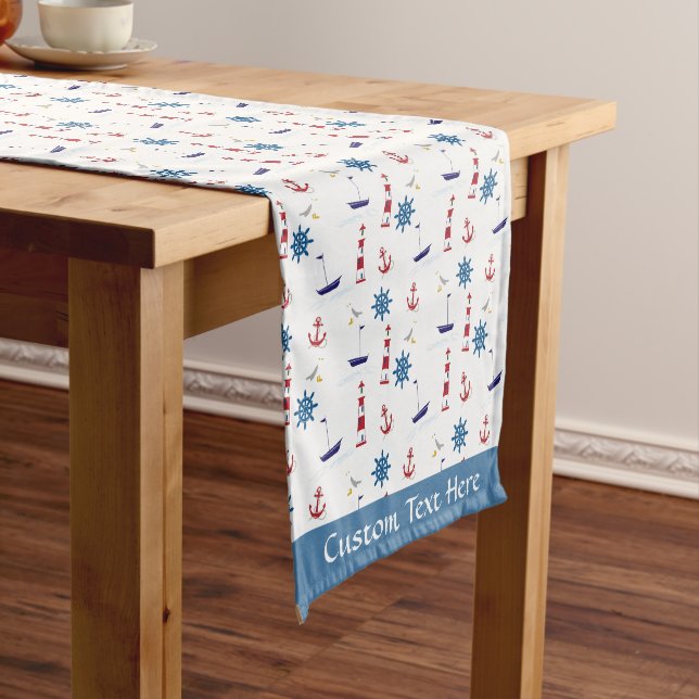 Nautical Lighthouse Sailboat Ocean Personalized Short Table Runner (In Situ)