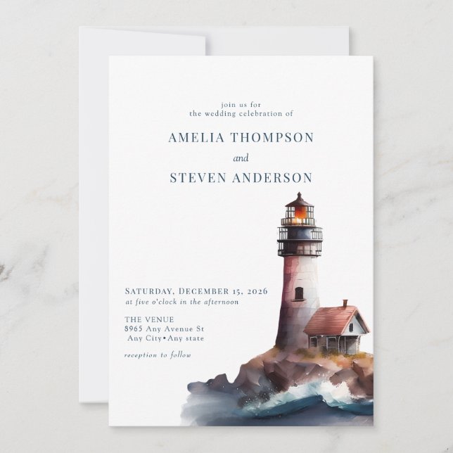Nautical, Lighthouse | Sea Wedding Invitation (Front)