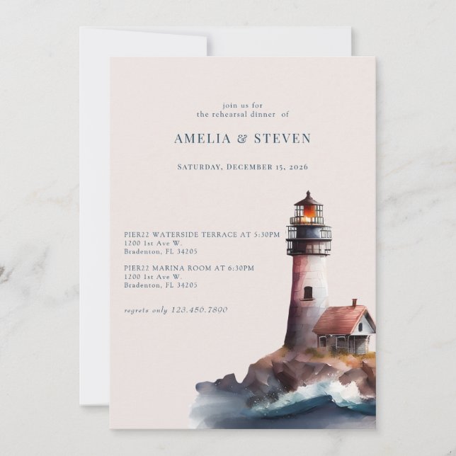Nautical, Lighthouse | Seaside | Rehearsal Dinner  Invitation (Front)