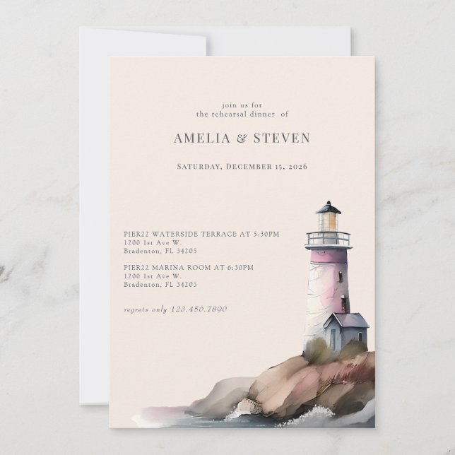 Nautical, Lighthouse | Seaside | Rehearsal Dinner  Invitation (Front)