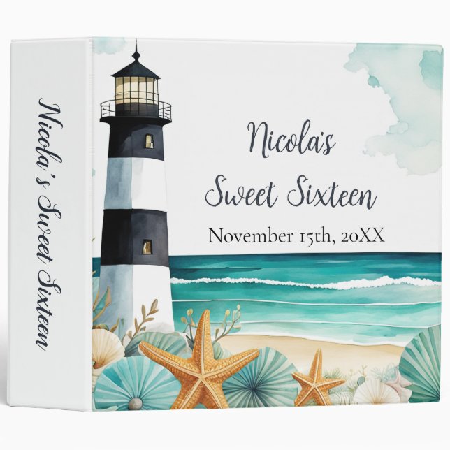 Nautical Lighthouse Sweet Sixteen Birthday Binder (Front/Spine)