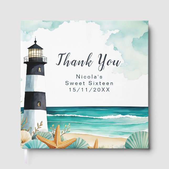 Nautical Lighthouse Sweet Sixteen Birthday Guest Book (Front)