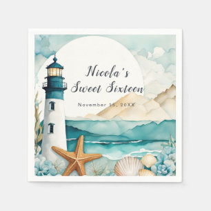 Nautical Lighthouse Sweet Sixteen Birthday Napkin