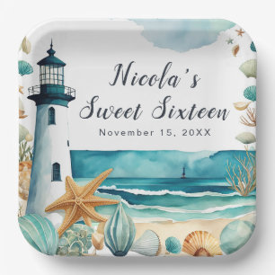 Nautical Lighthouse Sweet Sixteen Birthday Paper Plate