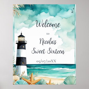 Nautical Lighthouse Sweet Sixteen Birthday Poster