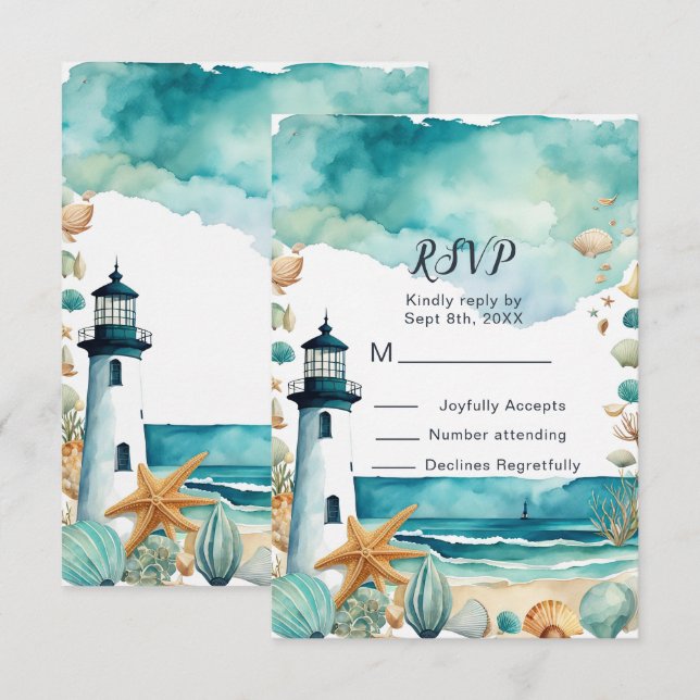 Nautical Lighthouse Sweet Sixteen Birthday RSVP Card (Front/Back)
