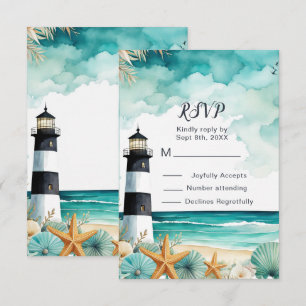 Nautical Lighthouse Sweet Sixteen Birthday RSVP Card