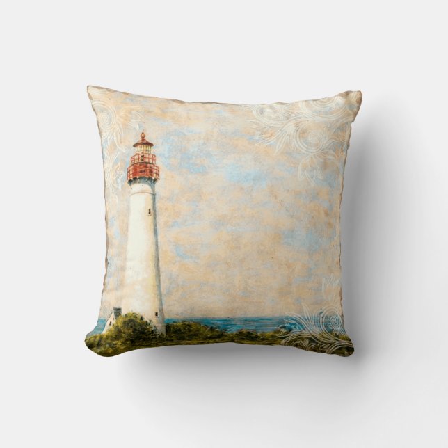 Nautical Lighthouse Throw Pillow (Front)
