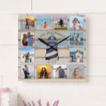Nautical Lighthouse Vintage Wood 12-photo Collage Square Wall Clock<br><div class="desc">This nautical lighthouse design features a multi-colour, weathered wood plank background with space for 12 photos! Click the customize button for more flexibility in modifying/adding text and design elements! Variations of this design as well as coordinating products are available in our shop, zazzle.com/store/doodlelulu. Contact us if you need this design...</div>