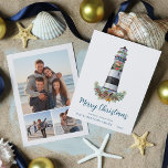 Nautical Lighthouse Watercolor 3 Photo Christmas  Holiday Card<br><div class="desc">This nautical Christmas card features a watercolor lighthouse decorated for the holidays on the front,  with 3 photo templates on the back. Please visit the collection for matching products,  or contact me through Zazzle Chat for even more matching products,  other colorways,  or design tweaks.</div>