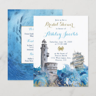 Nautical Lighthouse Waves Ship Bridal Shower Invitation