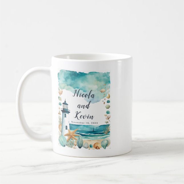 Nautical Lighthouse Wedding  Coffee Mug (Left)
