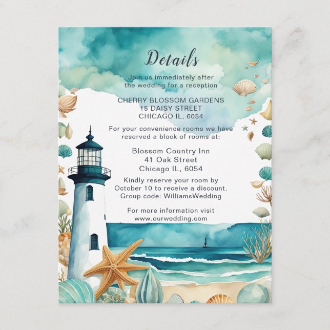 Nautical Lighthouse Wedding Details  Enclosure Card (Front)