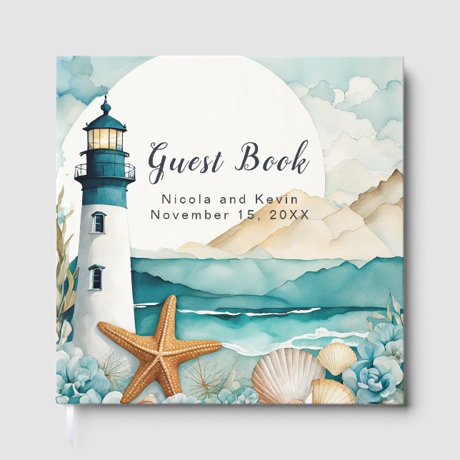 Nautical Lighthouse Wedding Guest Book (Front)