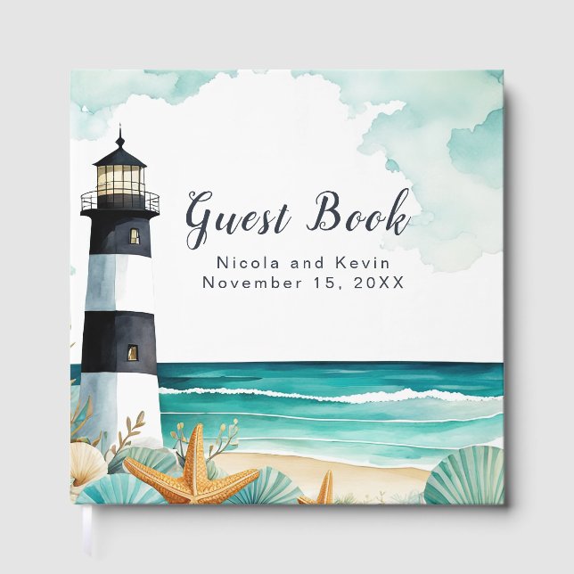Nautical Lighthouse Wedding Guest Book (Front)