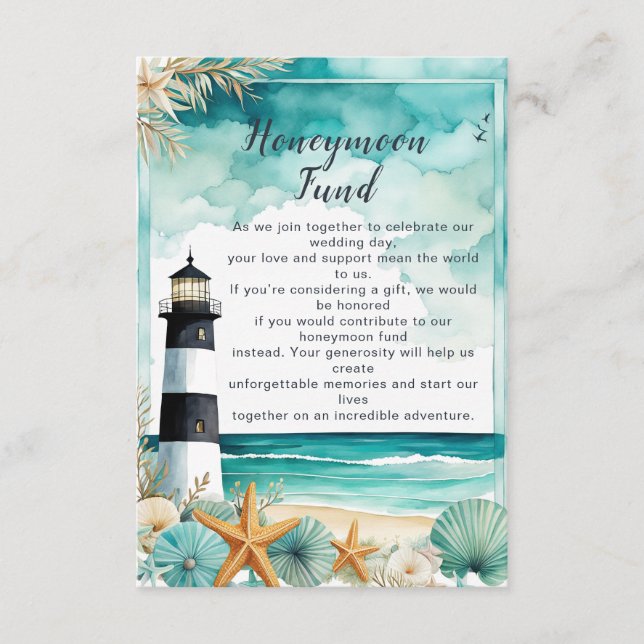 Nautical Lighthouse Wedding Honeymoon Fund Enclosure Card (Front)