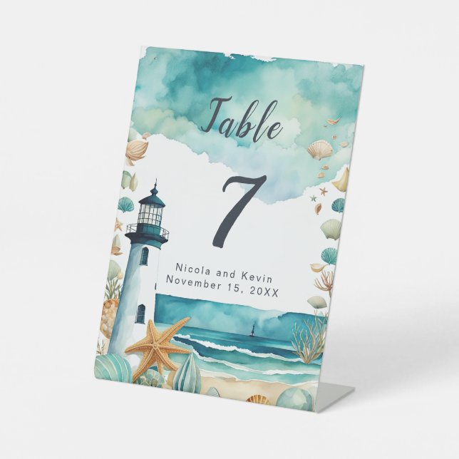 Nautical Lighthouse Wedding  Pedestal Sign (Front)