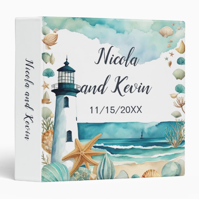 Nautical Lighthouse Wedding Photo Album  Binder (Front/Spine)