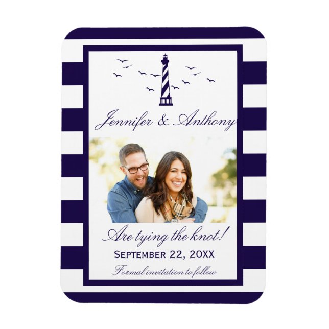 Nautical Lighthouse Wedding Photo Save The Date Magnet (Vertical)
