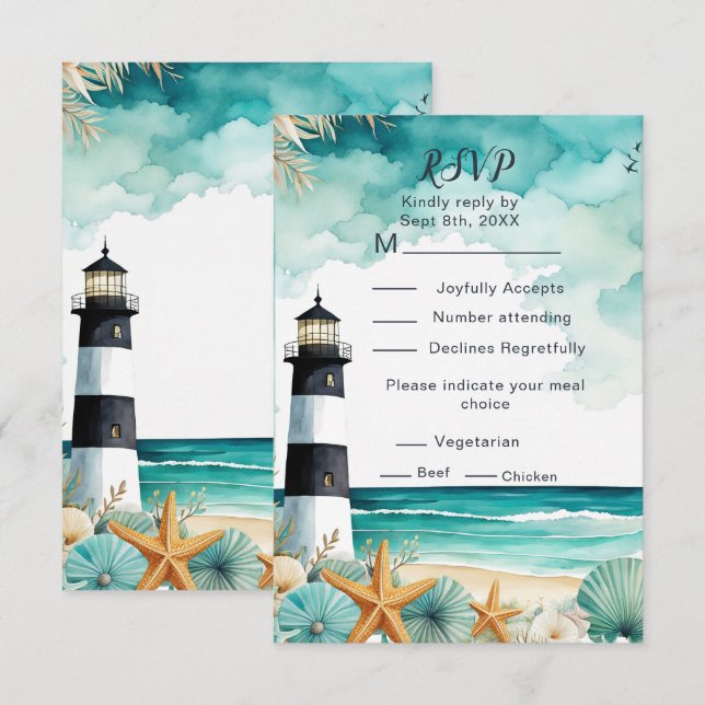 Nautical Lighthouse Wedding RSVP (Front/Back)