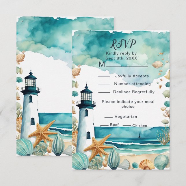 Nautical Lighthouse Wedding RSVP Card (Front/Back)