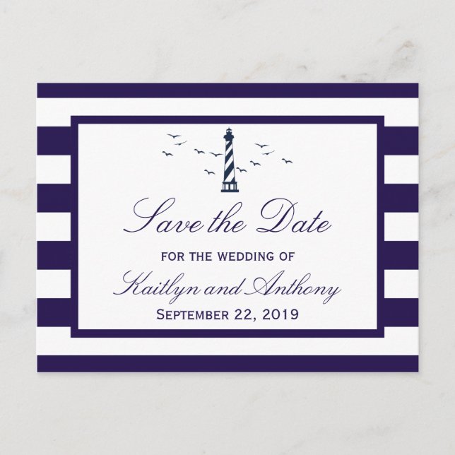 Nautical Lighthouse Wedding Save The Date Announcement Postcard (Front)