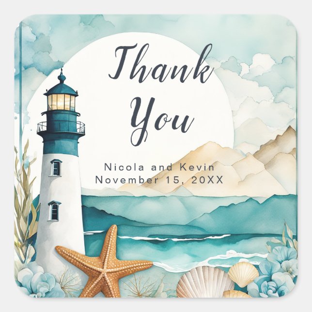 Nautical Lighthouse Wedding  Square Sticker (Front)