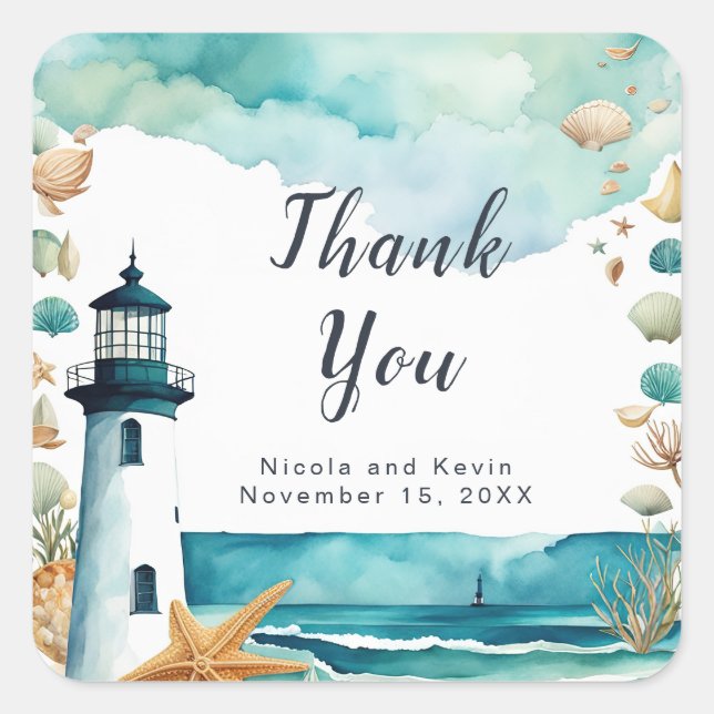 Nautical Lighthouse Wedding  Square Sticker (Front)