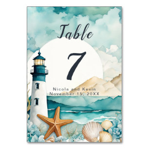 Nautical Lighthouse Wedding  Table Number