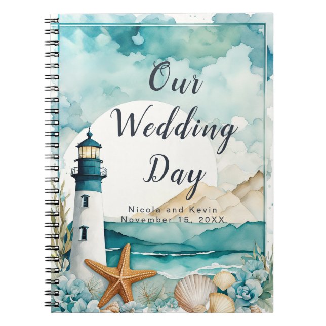 Nautical Lighthouse Wedding Wedding Planner Notebook (Front)