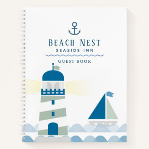 Nautical Lighthouse White Beach House Guest Book