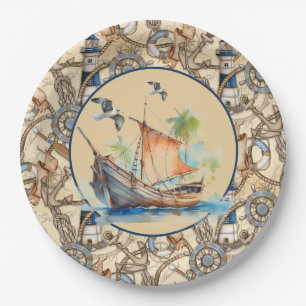 Nautical Lighthouse With Boat Paper Plate