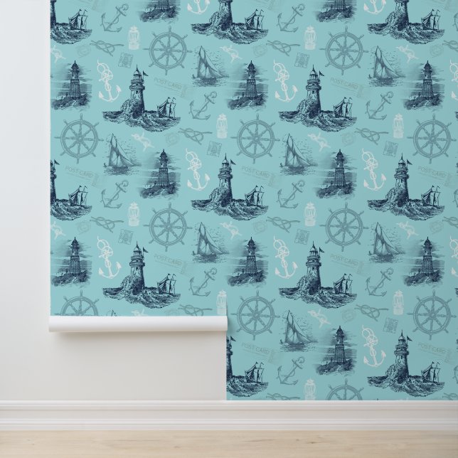 Nautical Lighthouses Aqua Blue Wallpaper (Application)