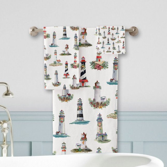 Nautical Ligthhouse Coastal Christmas Bath Towel Set (Creator Uploaded)