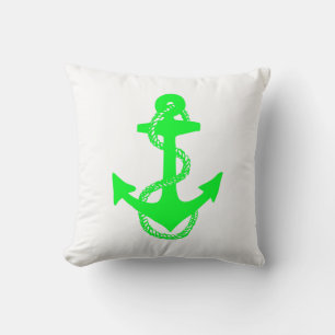 nautical lime green ANCHOR + ROPE two-sided Throw Pillow