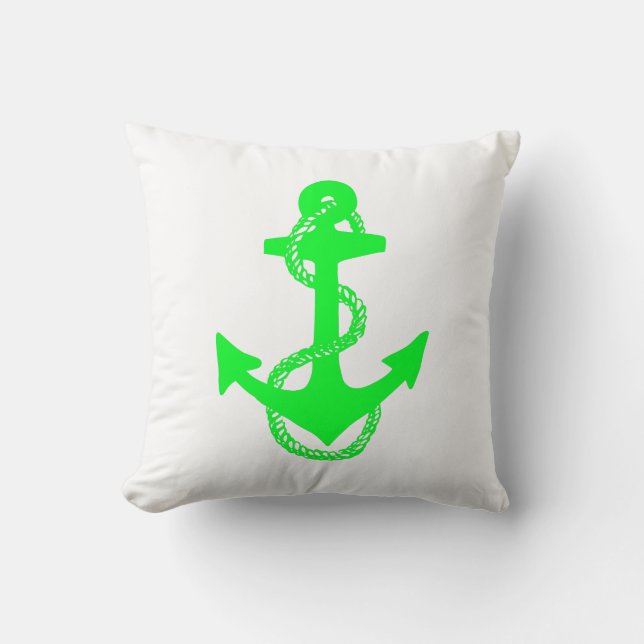 nautical lime green ANCHOR + ROPE two-sided | Throw Pillow (Front)