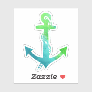 Nautical Lime Green and Blue Watercolor Anchor