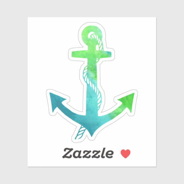Nautical Lime Green and Blue Watercolor Anchor (Sheet)