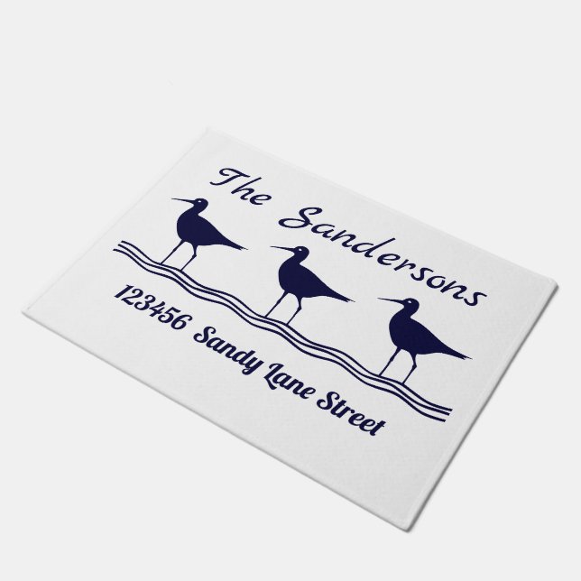 Nautical Lite Navy Blue White  Sandpipers Doormat (Angled)