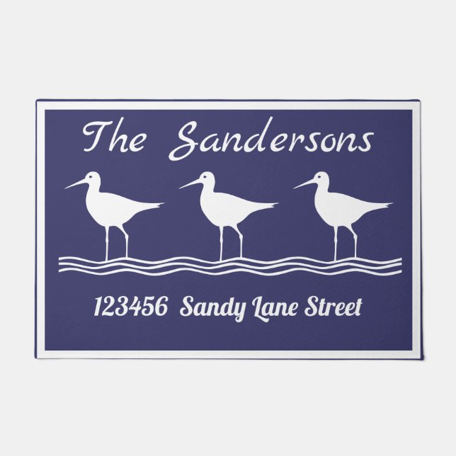 Nautical Lite Navy Blue White  Sandpipers Doormat (Front)