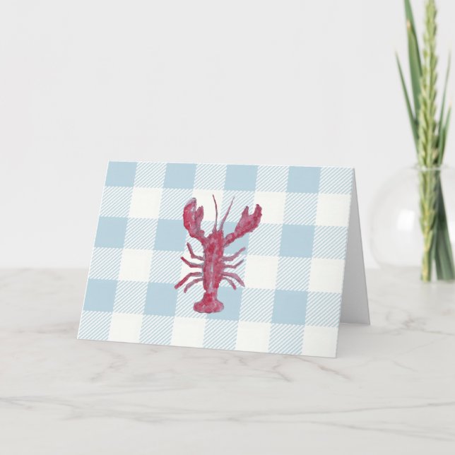 Nautical Lobster Blue Gingham Pattern Card (Front)