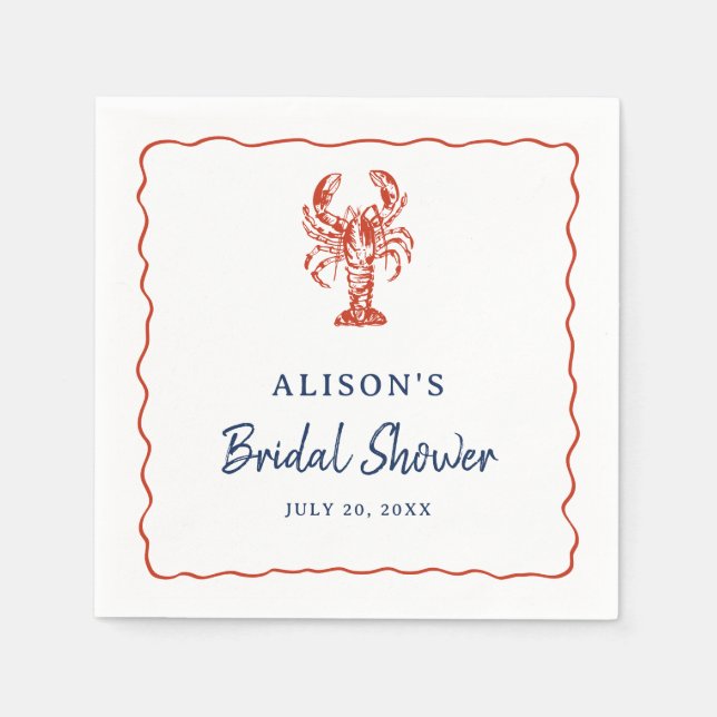 Nautical Lobster Coastal Bridal Shower  Napkin (Front)