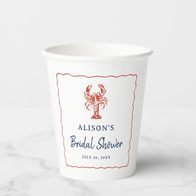 Nautical Lobster Coastal Bridal Shower  Paper Cups (Front)