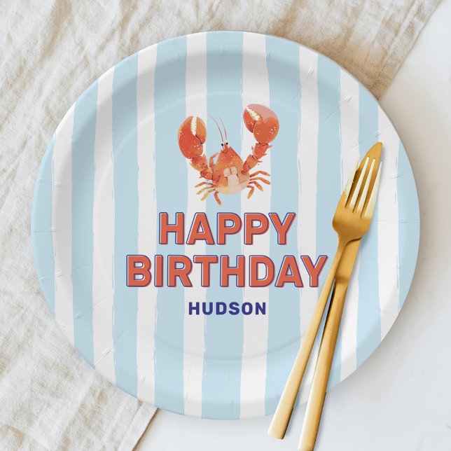 Nautical Lobster Kids Happy Birthday Paper Plate (Creator Uploaded)
